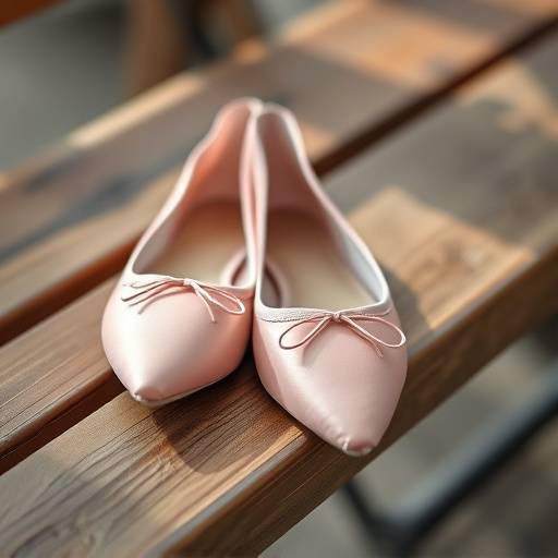 Une paire de chaussons de pointe roses délicatement posés sur un banc en bois.